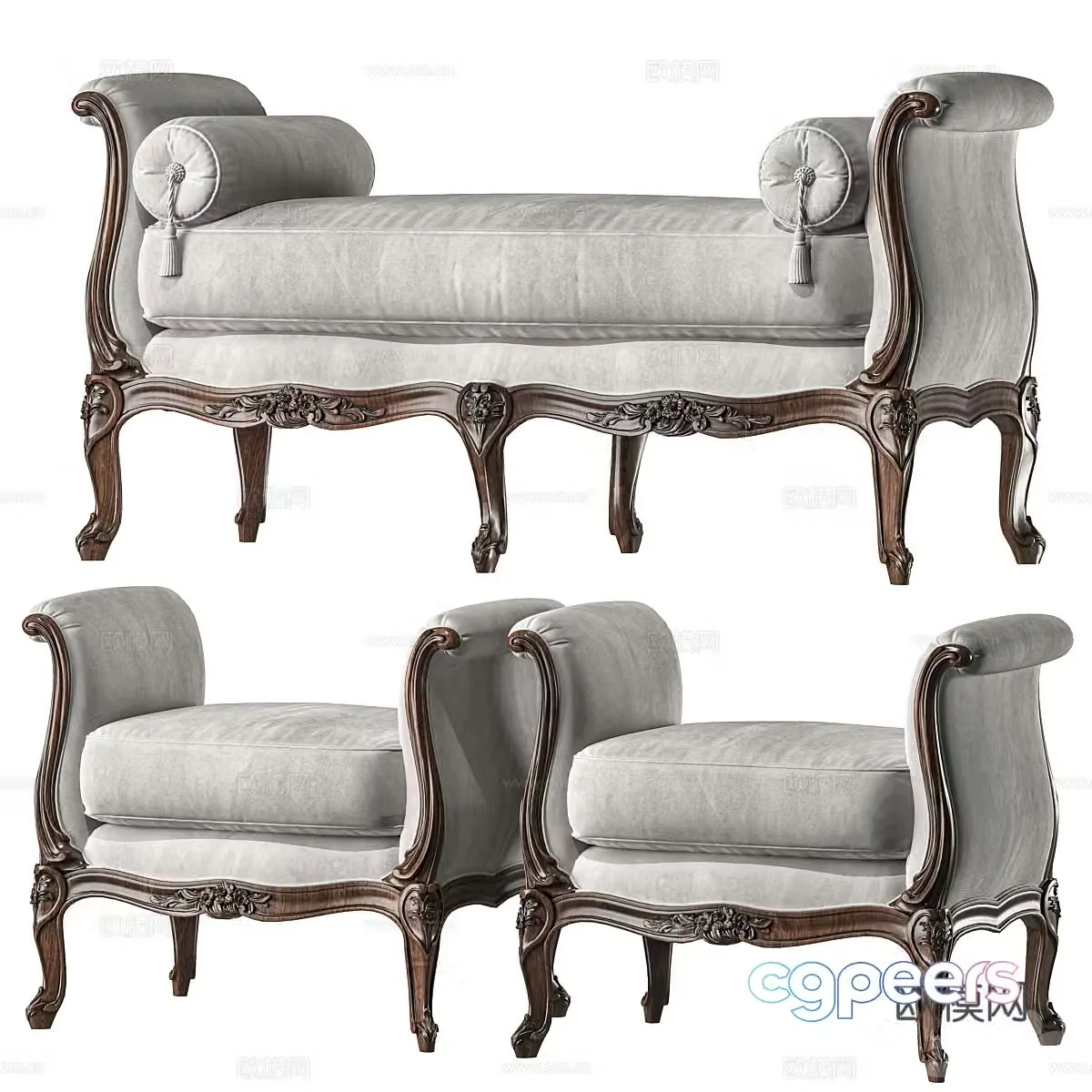 French Christie Serpertine Bench 3D Model