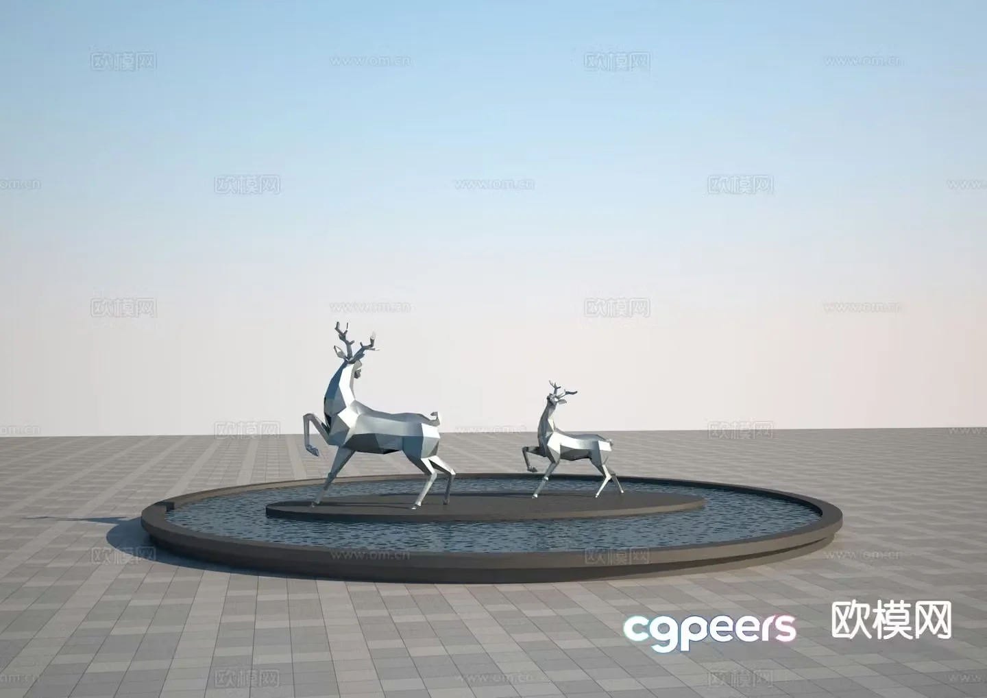 Geometric block face deer sculpture 3d model
