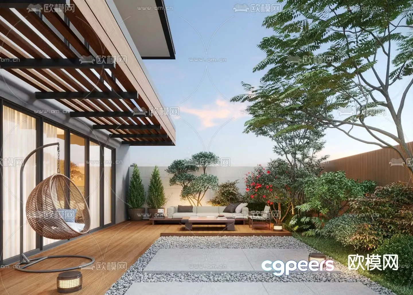 Villa courtyard courtyard landscape 3d model