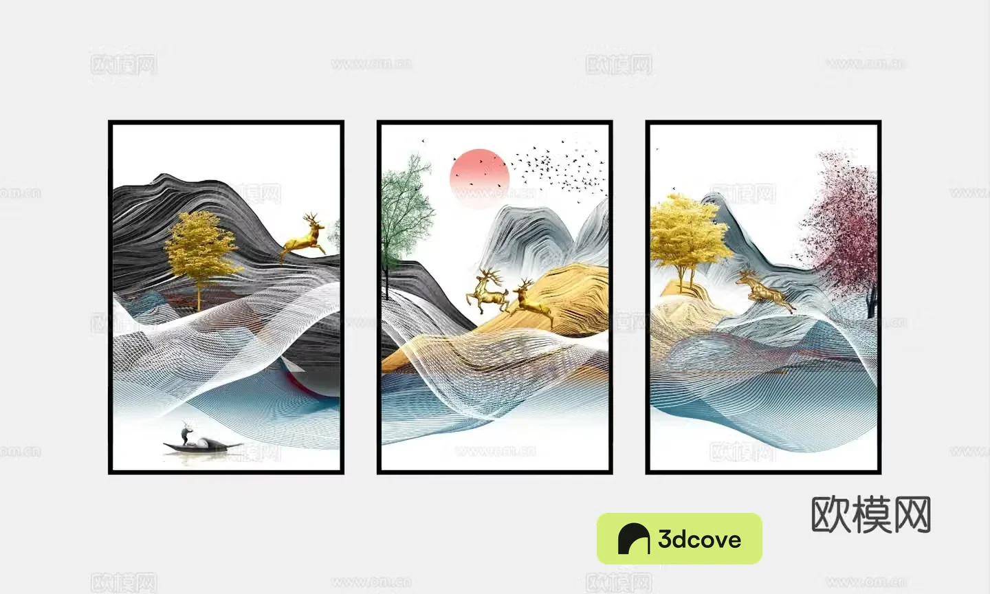 New Chinese style decorative painting art painting deer hanging painting