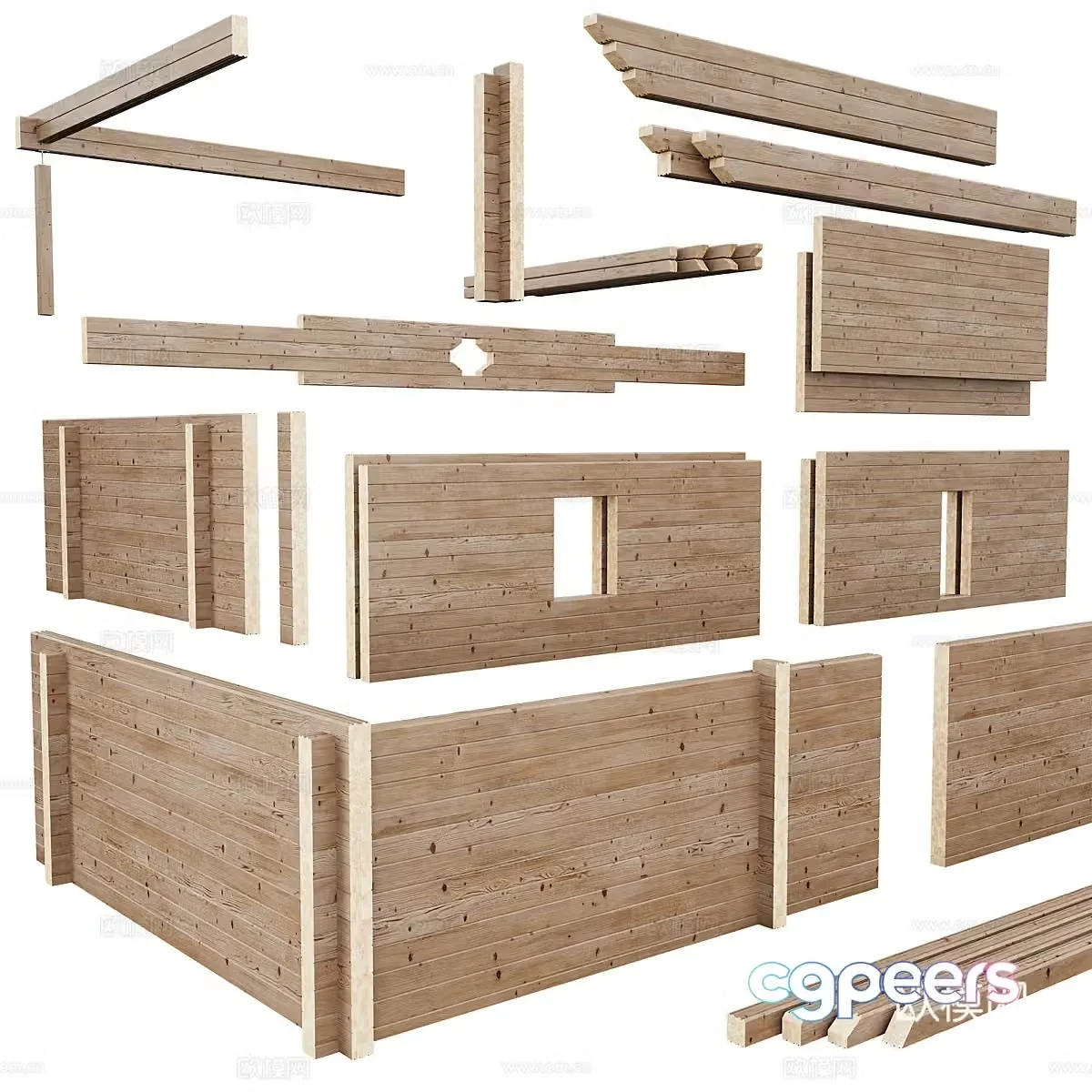 Modern high glued layer wooden house component 3D model