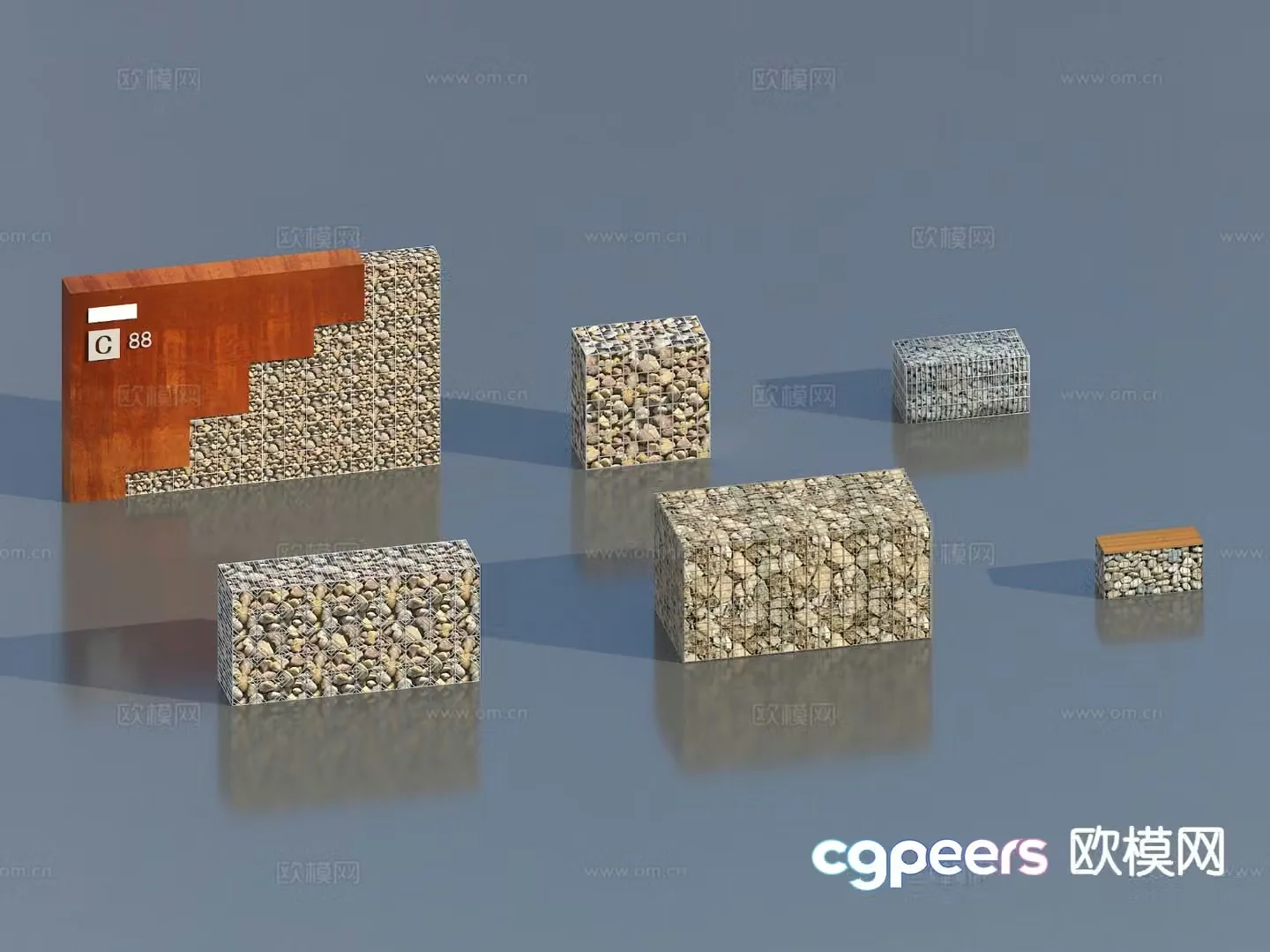 Gabion landscape wall gabion bench rock background wall 3D model