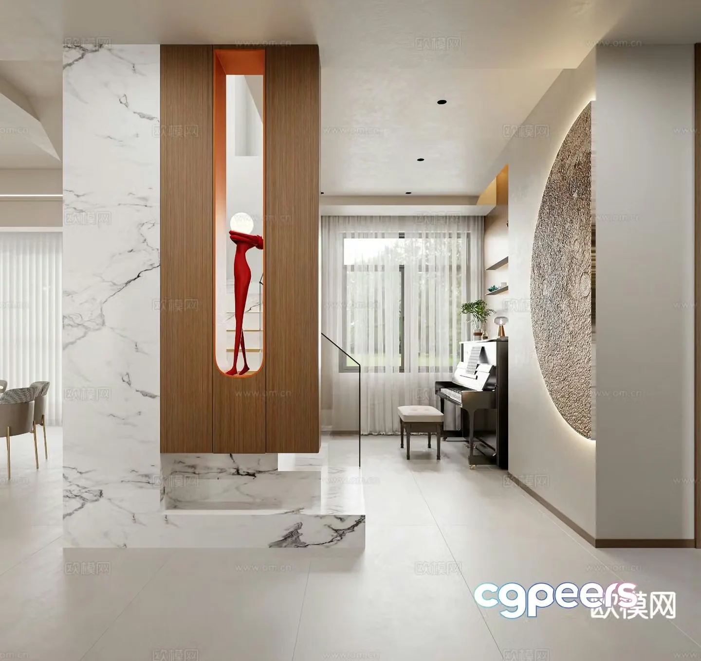 Modern entrance aisle facing wall 3D model