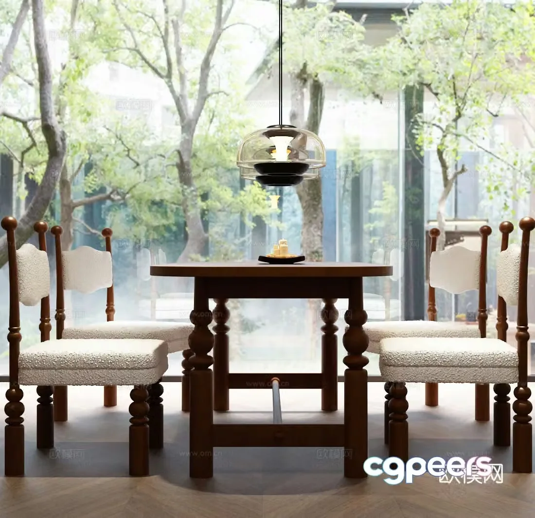 French medieval dining table and chair 3D model
