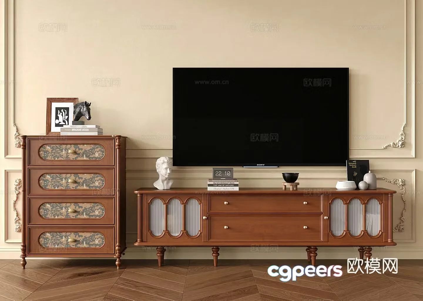 French retro TV cabinet chest of drawers side cabinet 3d model