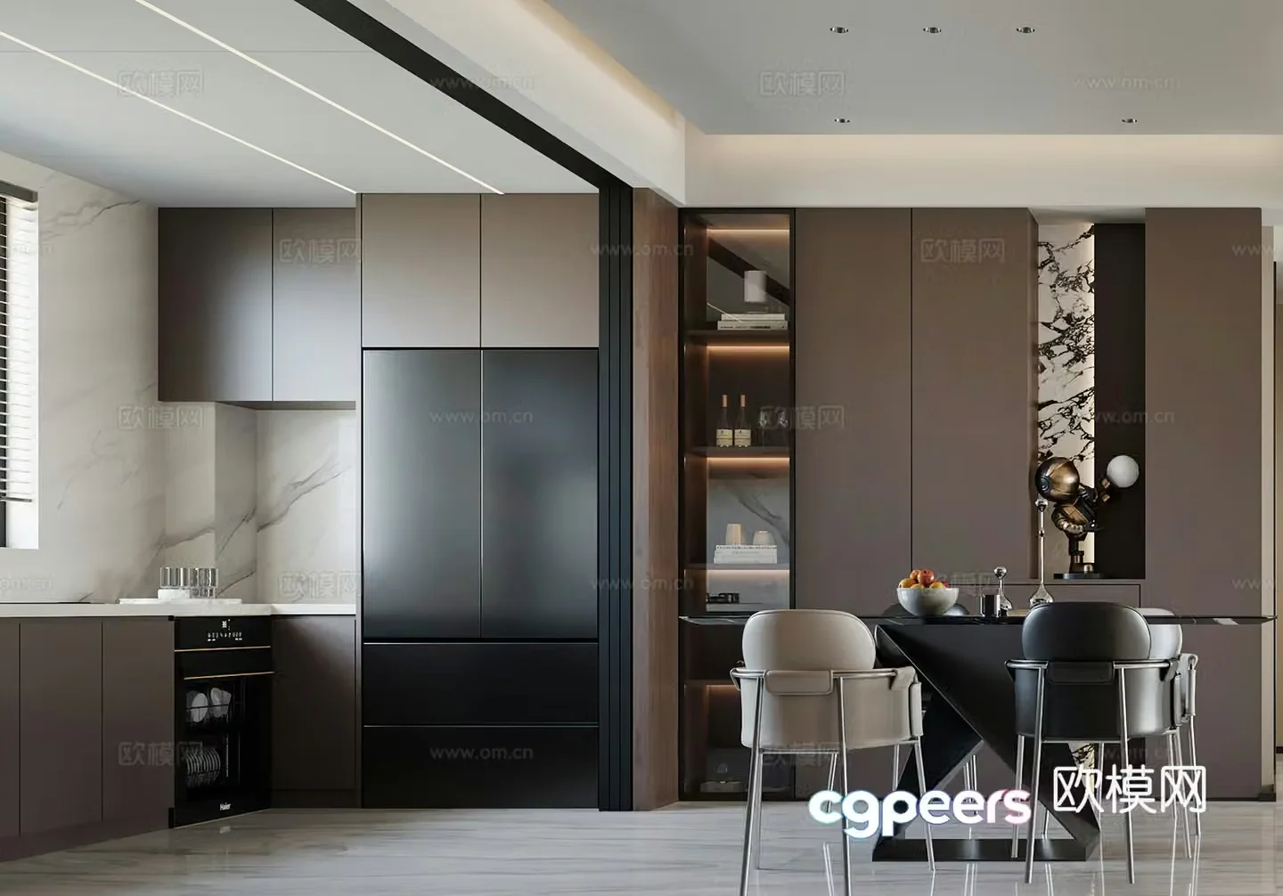 Italian restaurant modern restaurant black and white and gray restaurant open kitchen western kitchen modern living restaurant 3d model