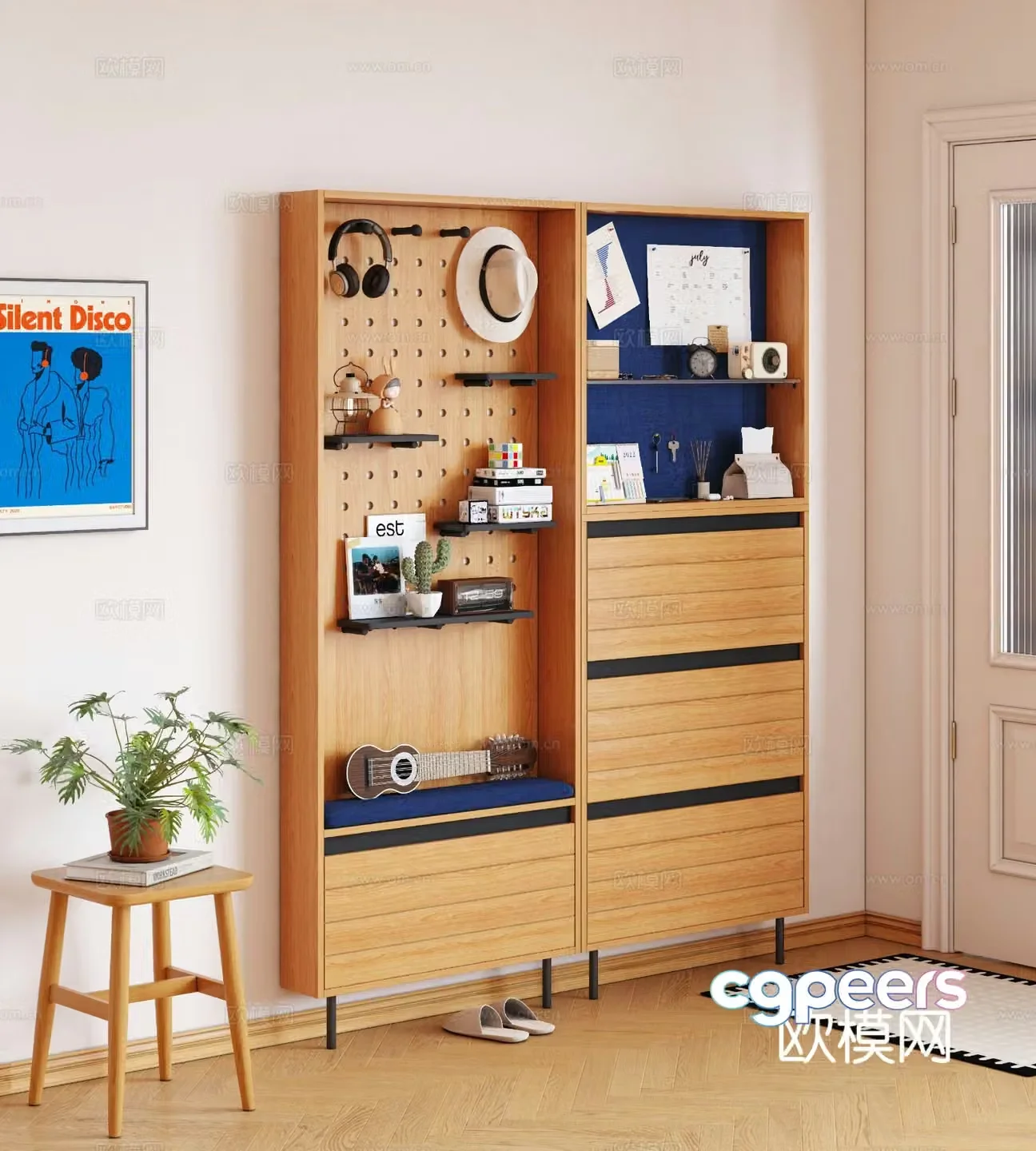 Log style shoe cabinet 3D model