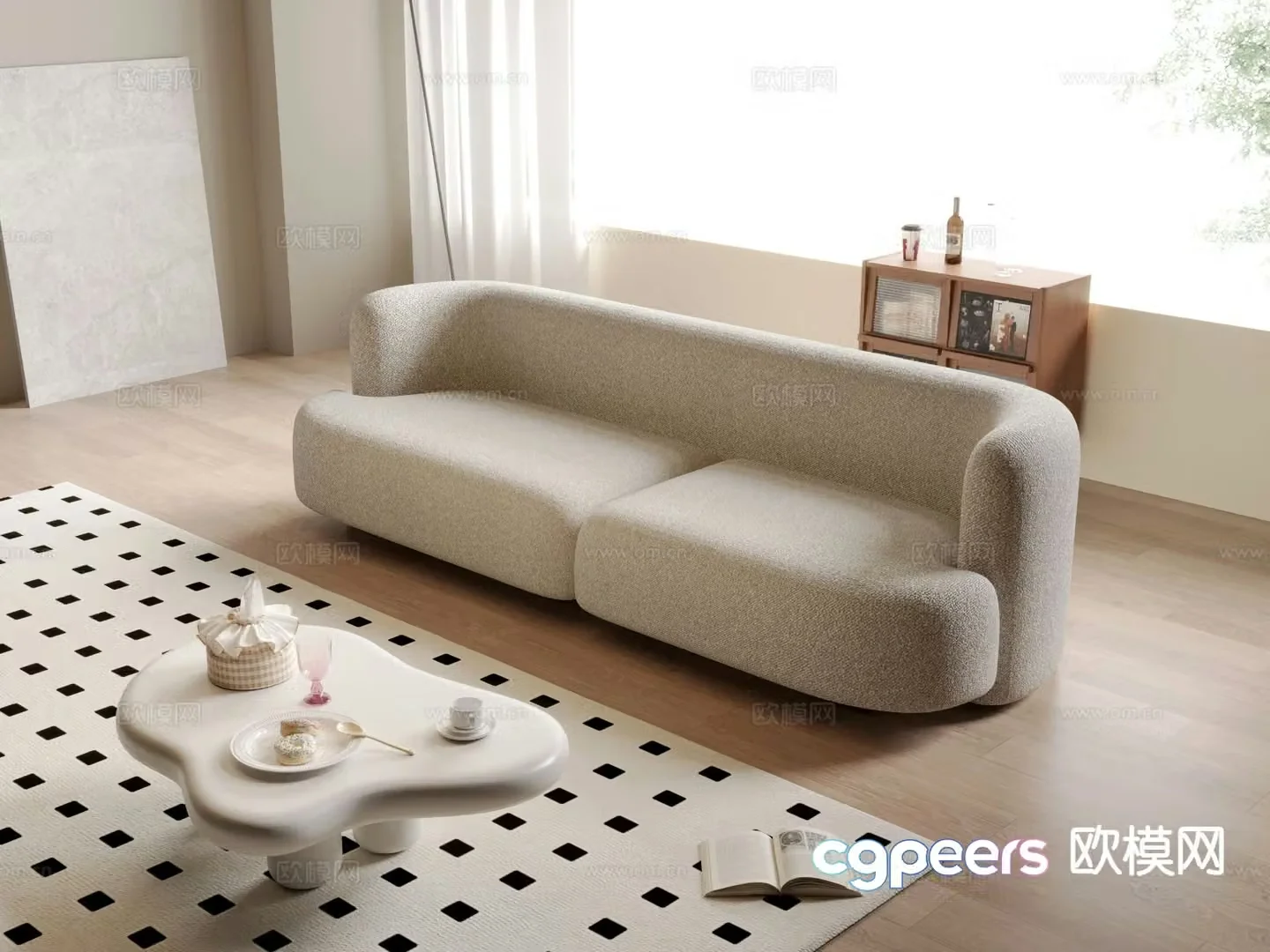 Cream style double sofa 3d model