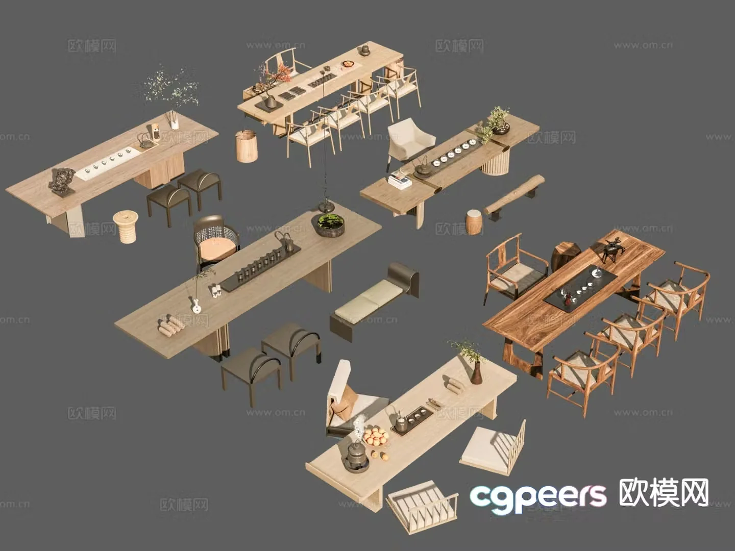 New Chinese style tea table tatami tea table 3d model