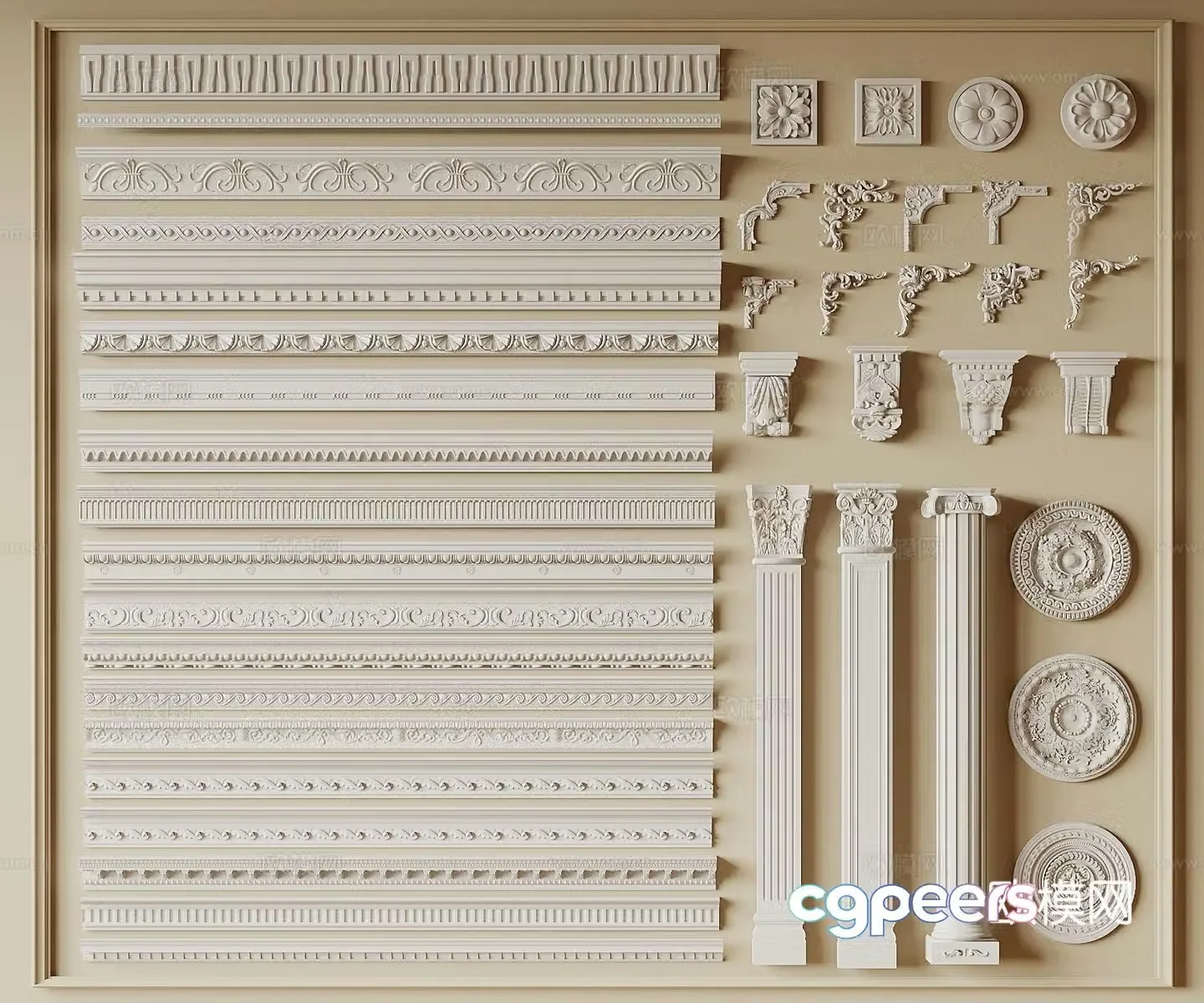 French gypsum line corner line carved lamp plate Roman column decorative lines top corner line 3d model