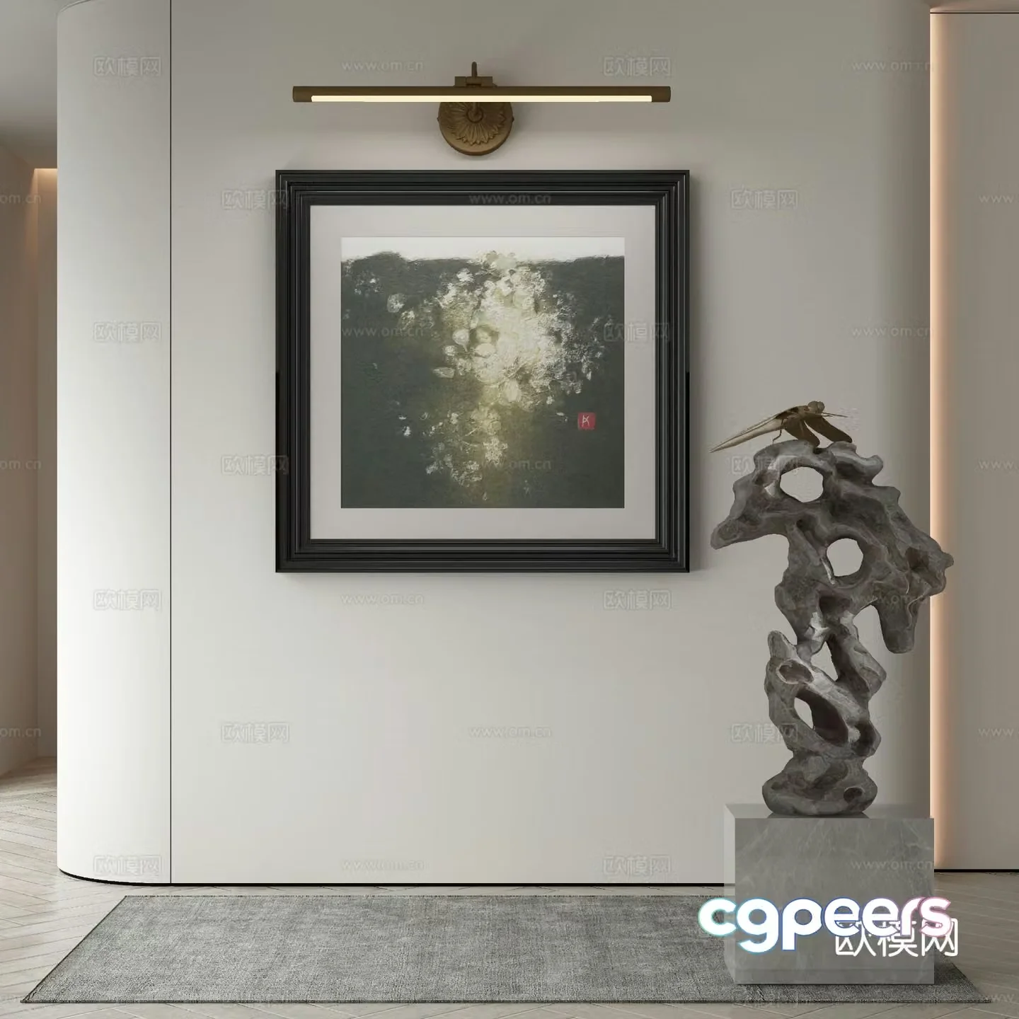 New Chinese style decorative painting mirror headlight abstract oil painting 3d model