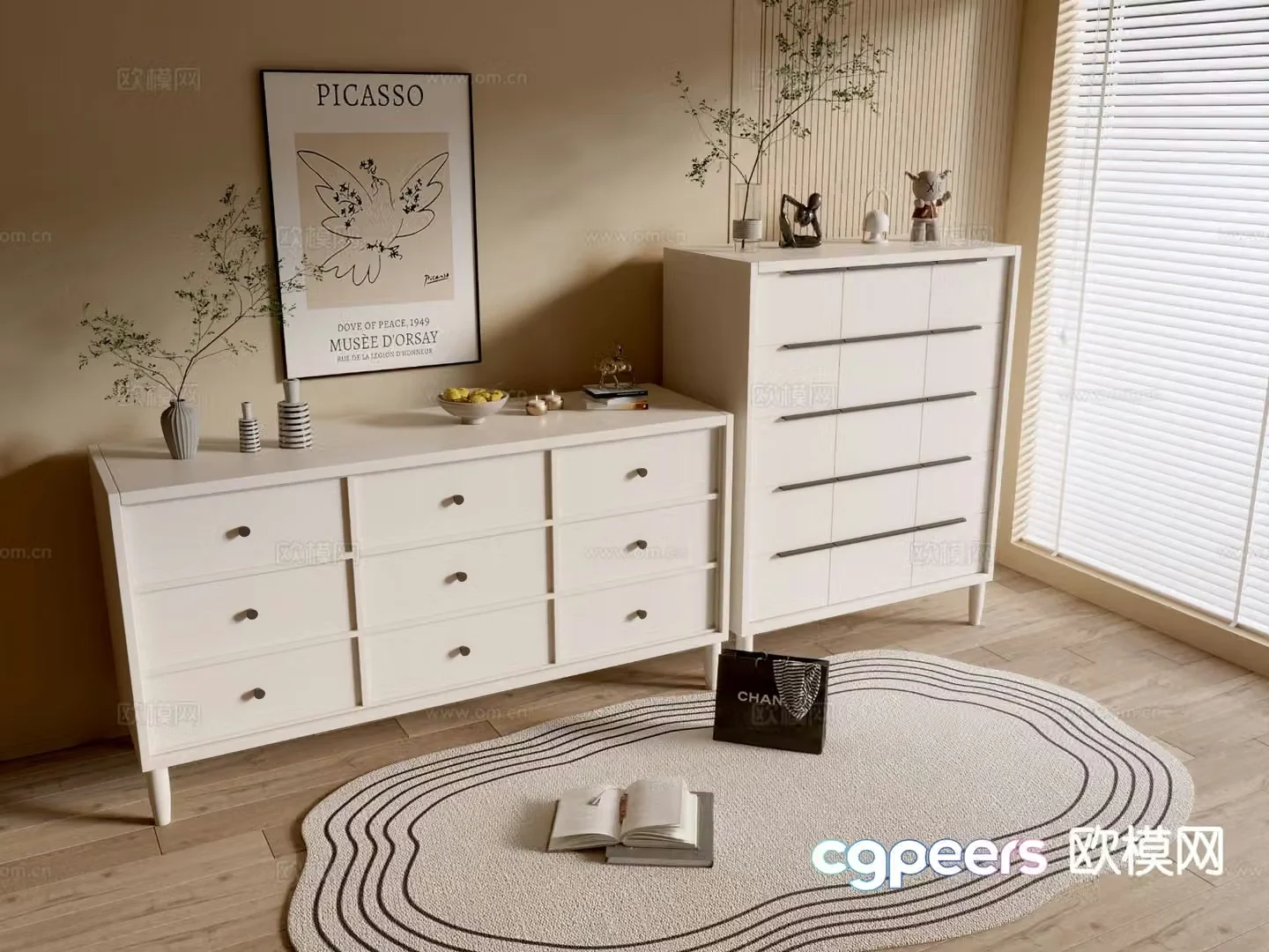 Cream style cabinet chest 3d model