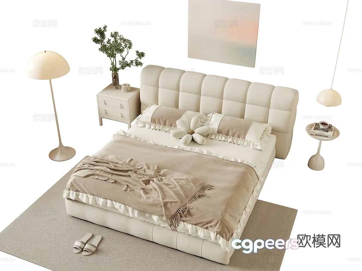 Creamy wind double bed 3D model