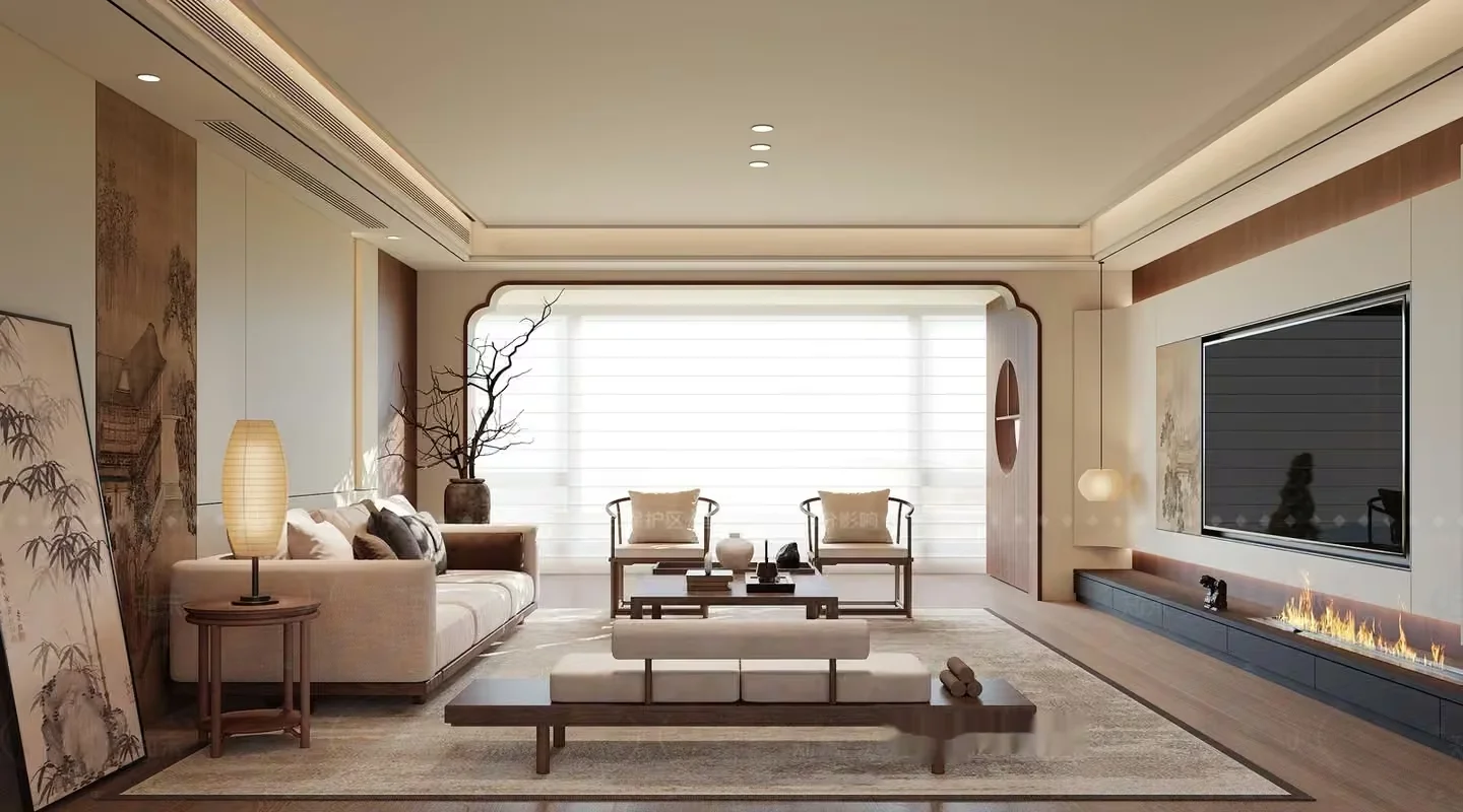Modern Asian-Inspired Living Room 3D Model – 614 – CORONA Render