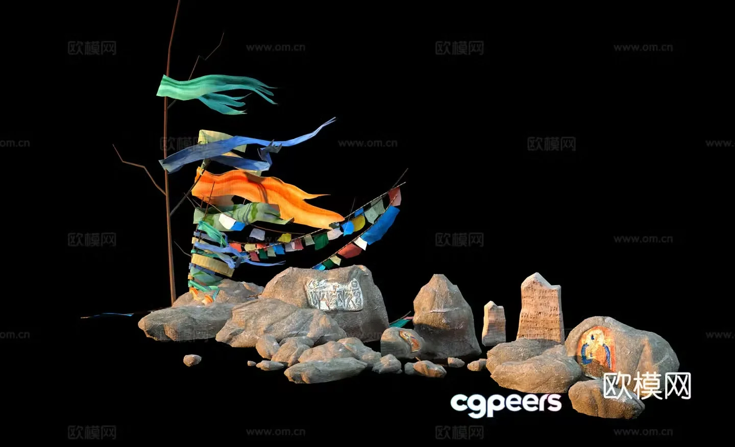 Landscape sketch stone prayer lotus 3D model