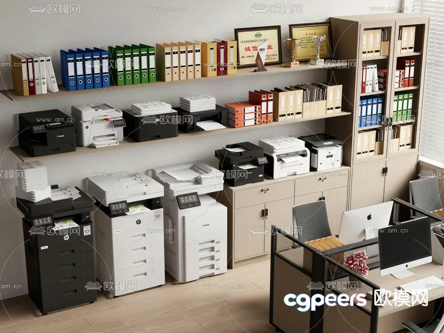 Office supplies printer copier file cabinet file cabinet information cabinet 3d model
