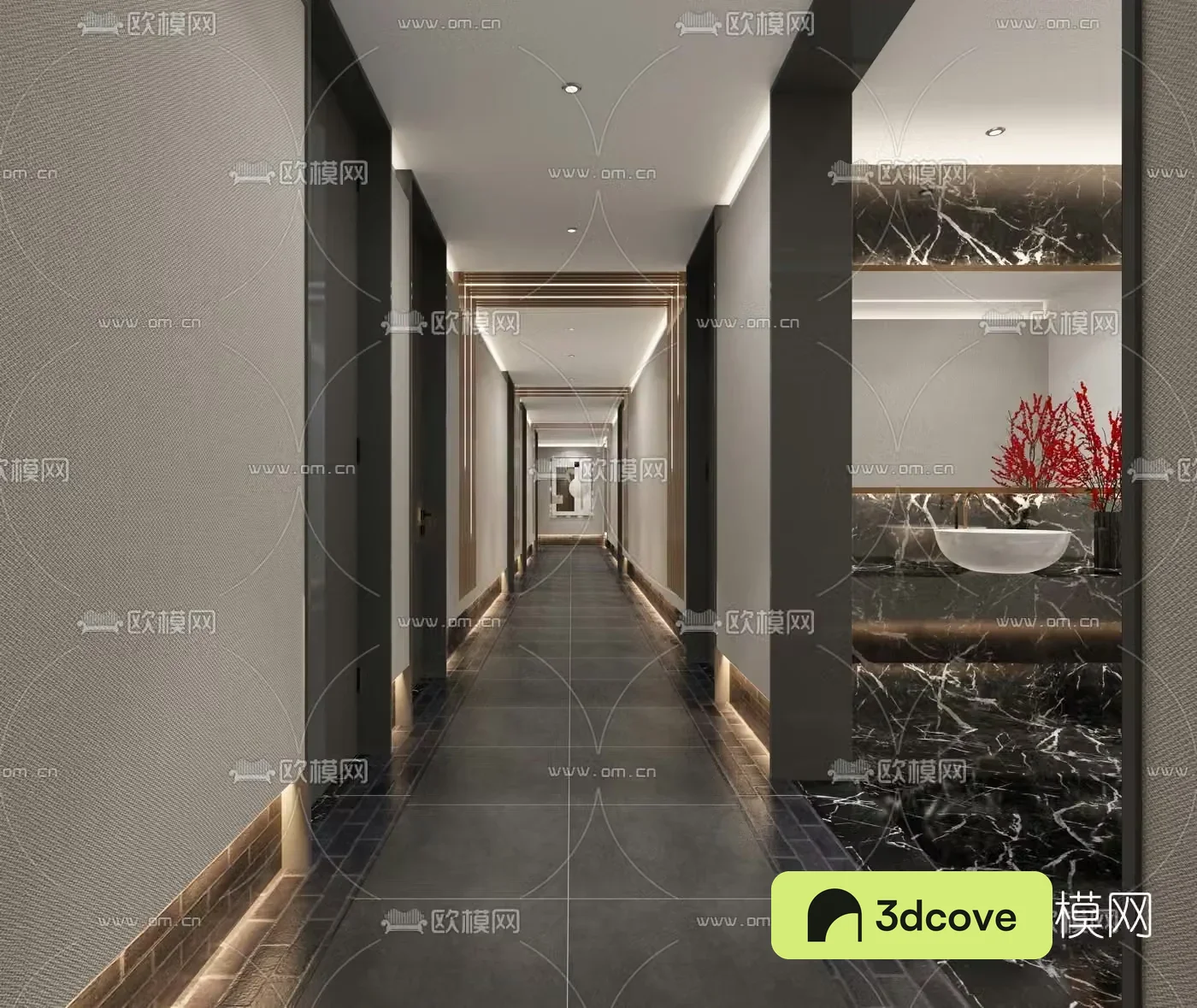 Modern light luxury hotel aisle