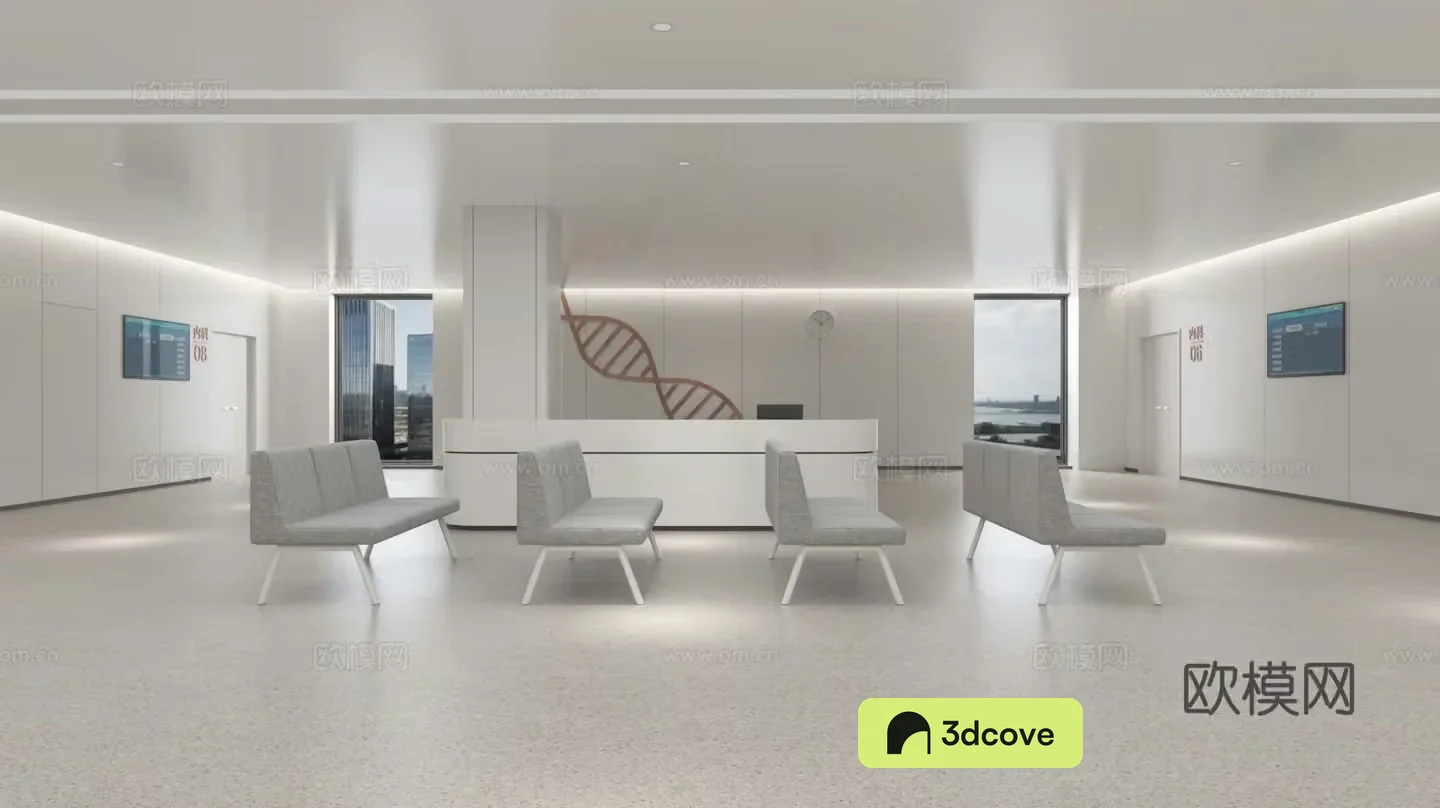 Modern minimalist style waiting area Modern minimalist waiting chair Modern consultation desk