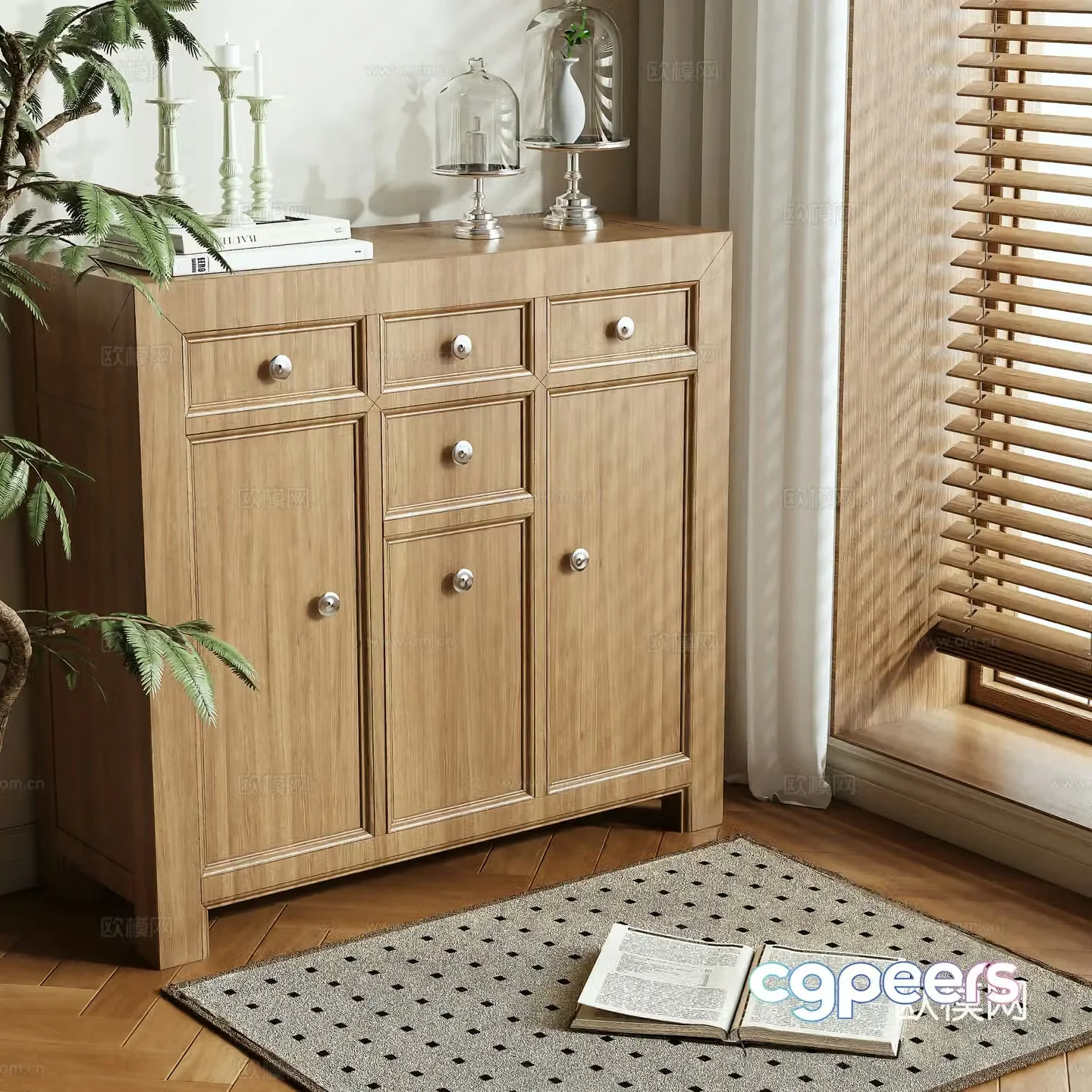 Log entrance cabinet storage cabinet 3d model