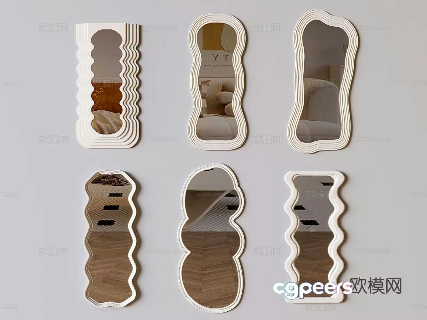Cream style mirror full-length mirror decorative mirror 3D model