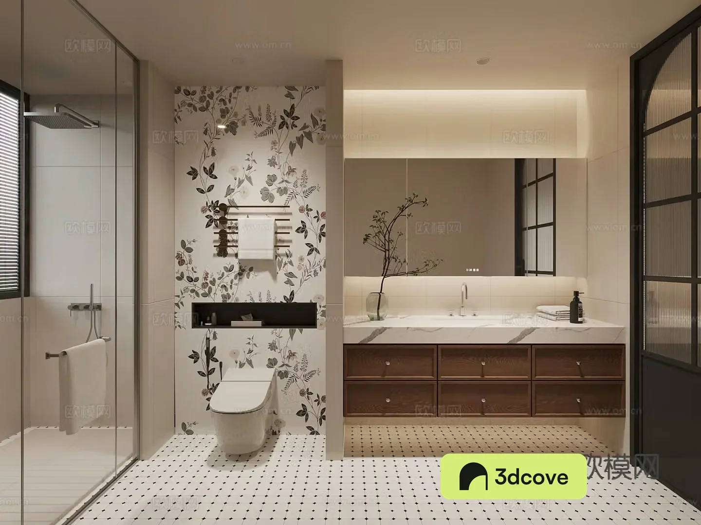 Middle-aged bathroom bathroom cabinet toilet 3d model