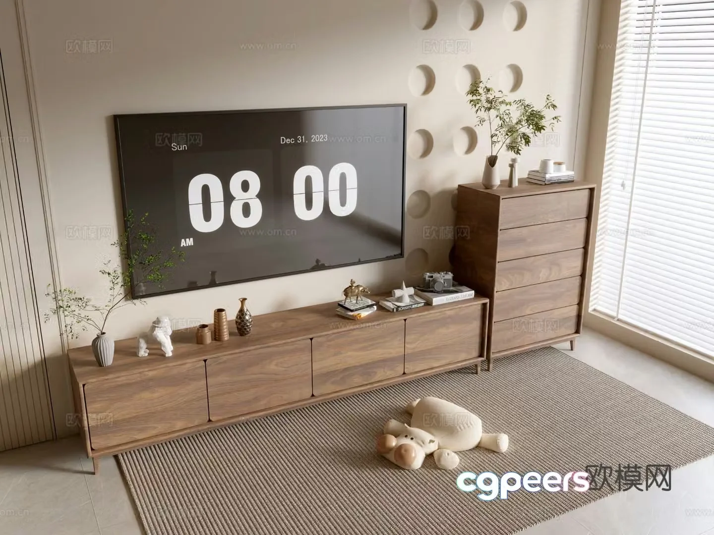 Log style TV cabinet and chest 3D model