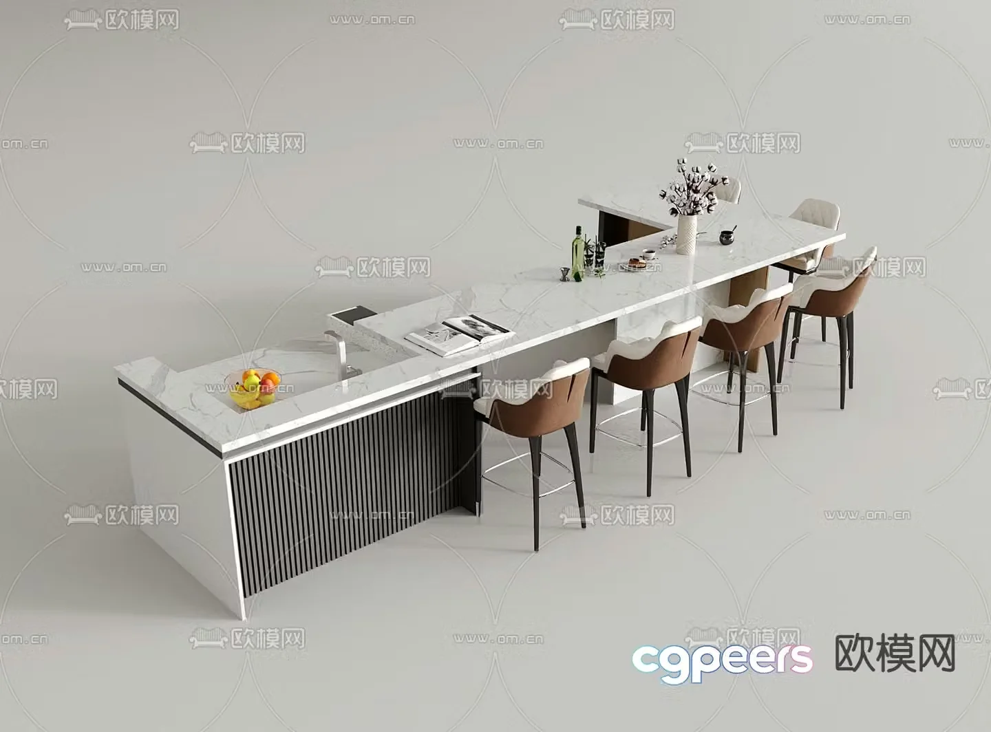 Nakashima dining table and chairs water bar Nakashima table 3D model