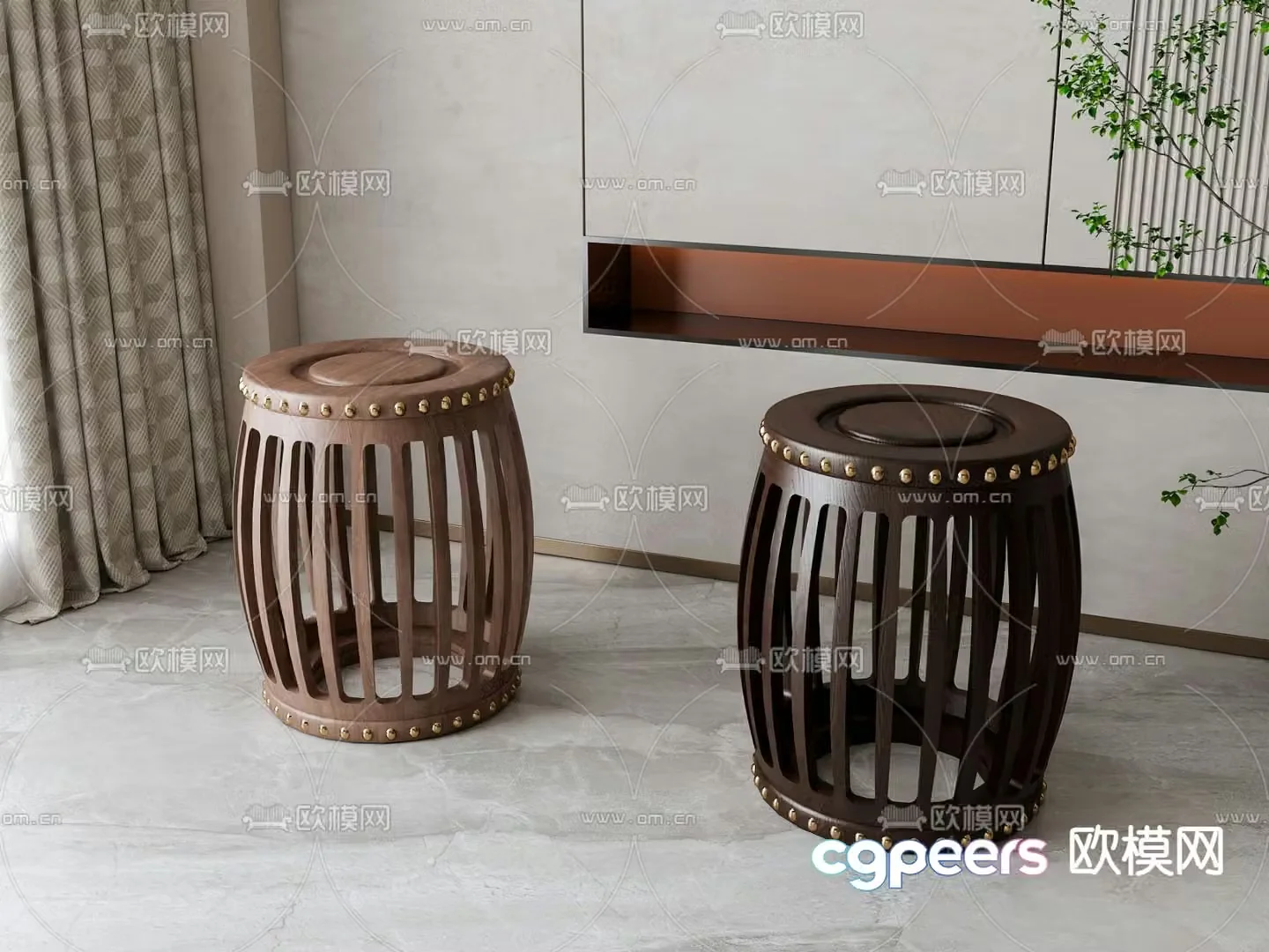 New Chinese style stool round stool drum stool 3d model