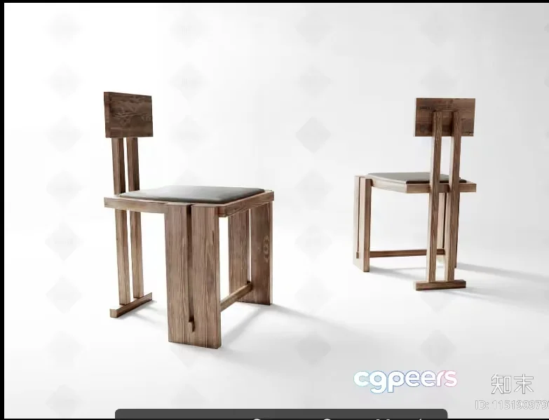 Wooden Chairs With Square Seats 3D Model – 13843 – CORONA Render
