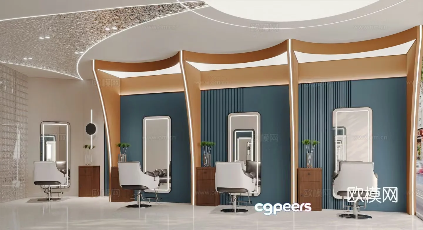 Modern barber shop hair salon 3d model