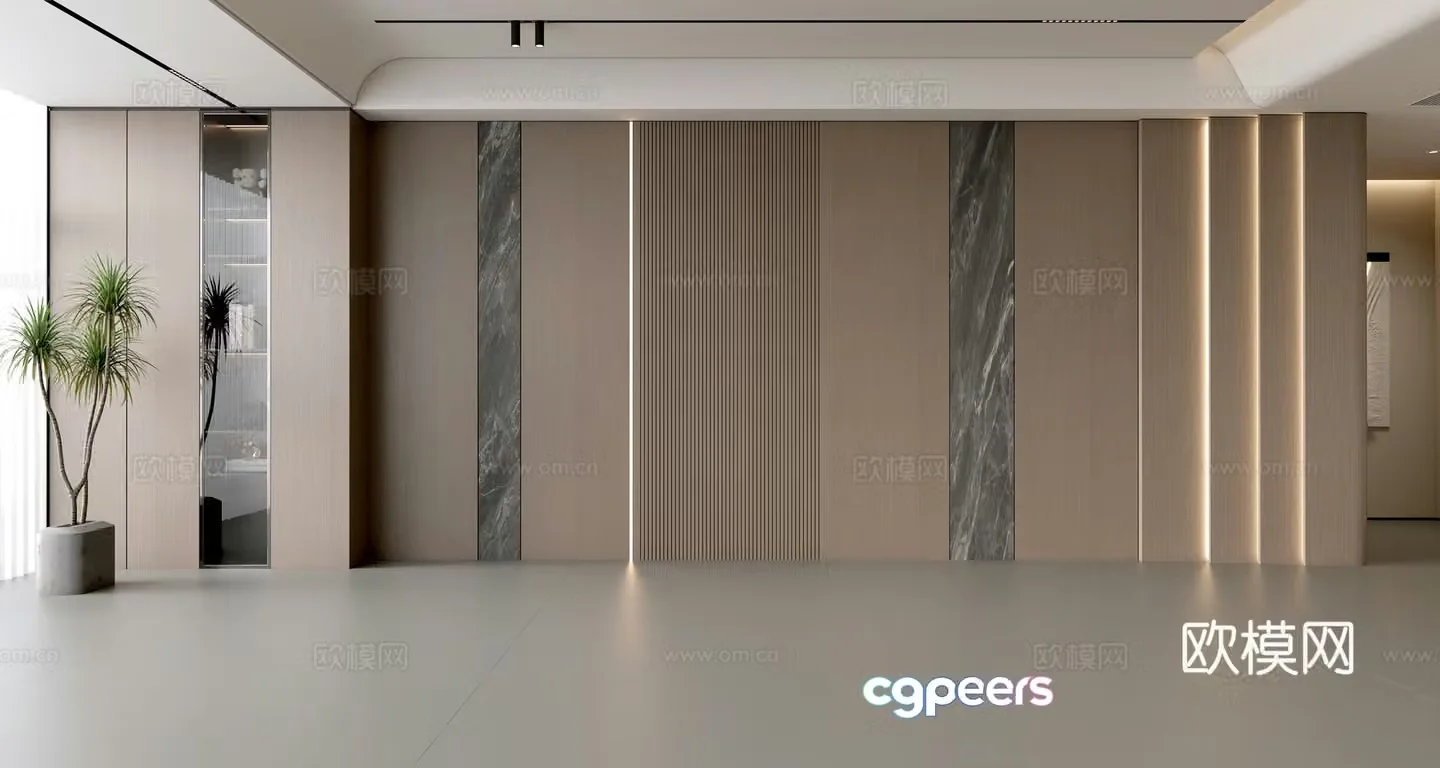 Modern simple sofa background wall modern ornament balcony cabinet living room cabinet wood veneer background wall 3d model