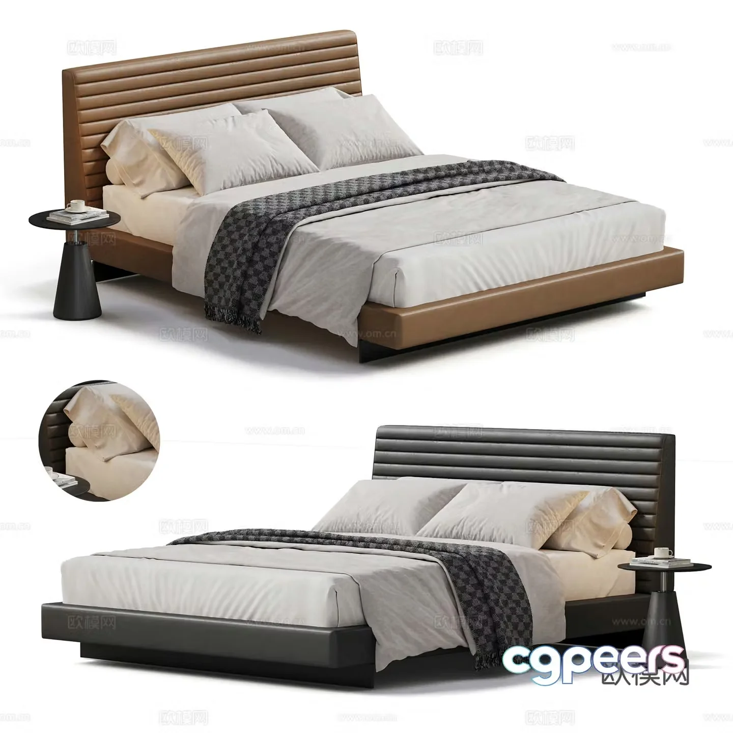 MINOTTI modern double bed leather bed side bed bedding bedding Italian double bed 3D model