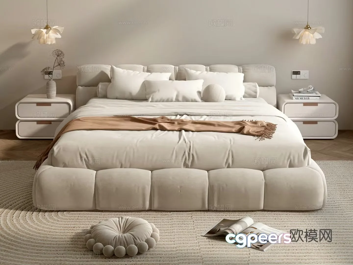 Creamy wind double bed 3D model