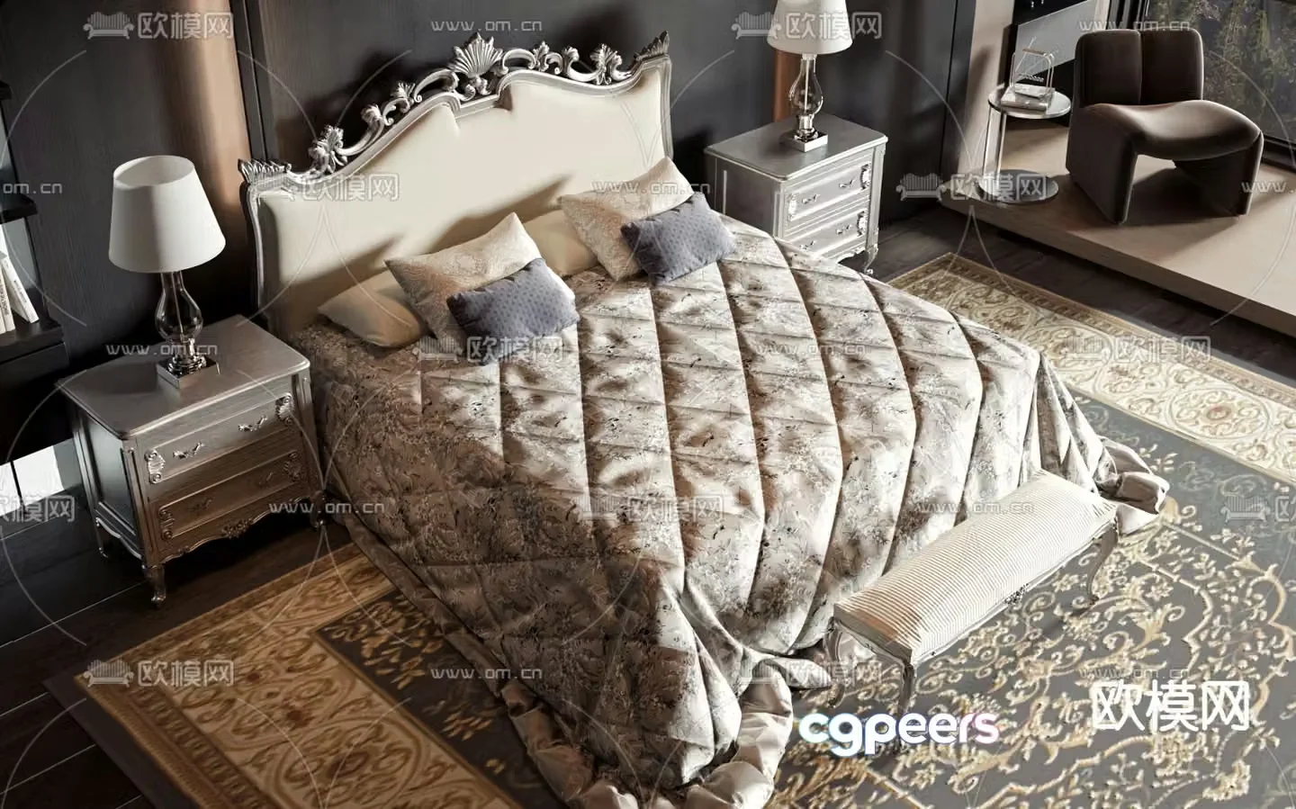 European double bed 3d model