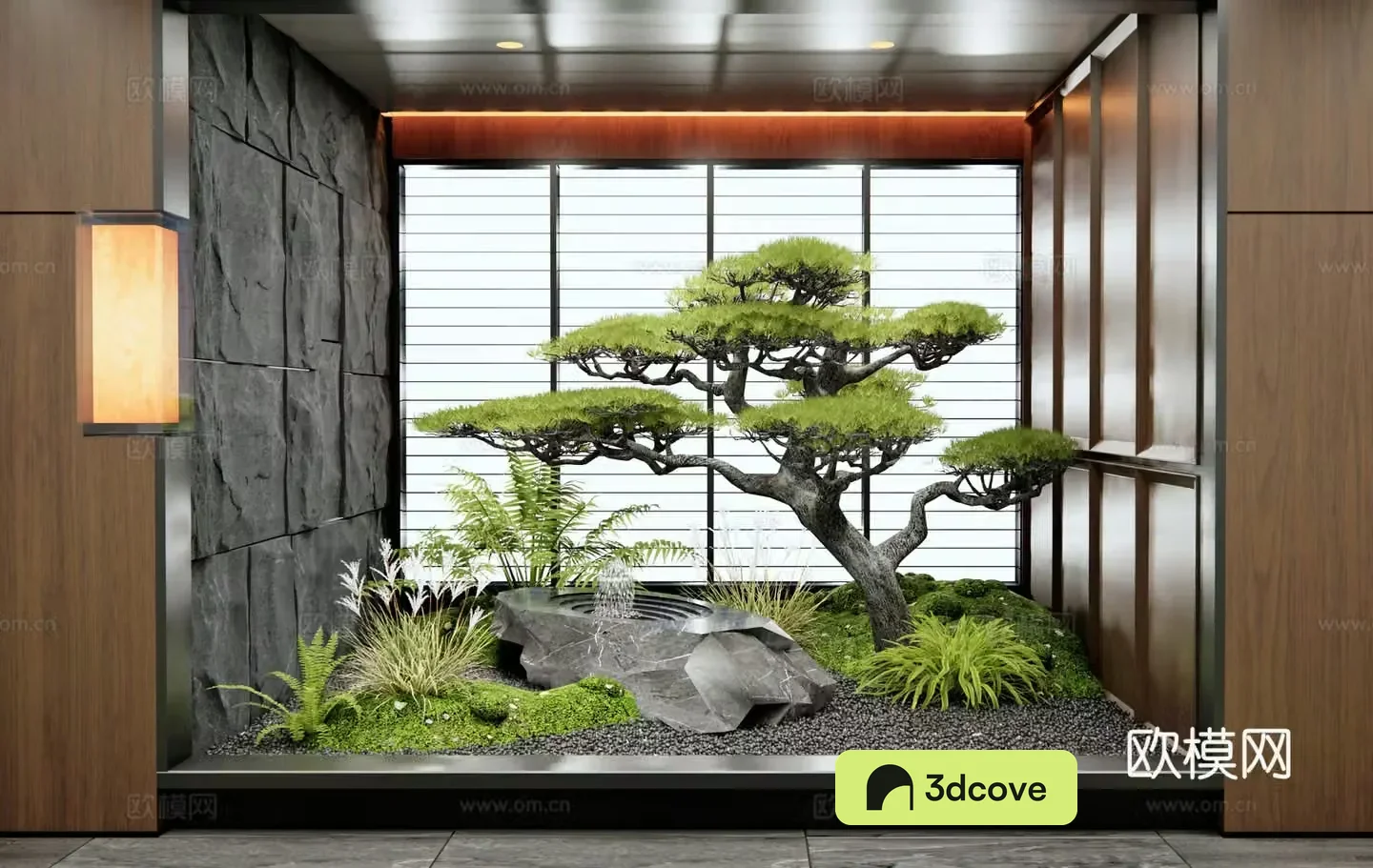 New Chinese interior landscape plant landscaping water bowl waterscape moss pine
