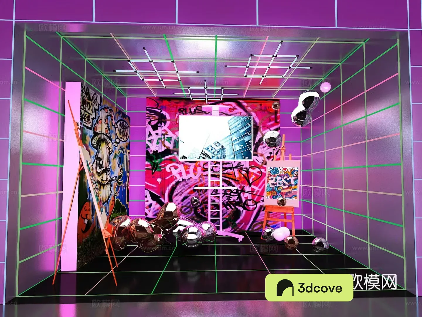Metaverse Cyberpunk Studio TV Rack Photo Check-in