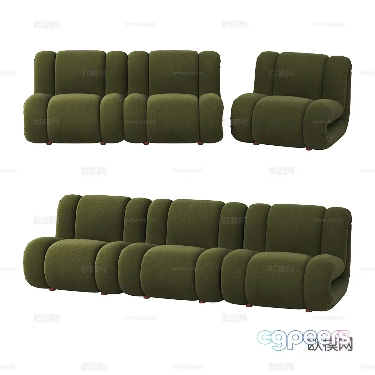 Modern minimalist row sofa three-person sofa 3D model