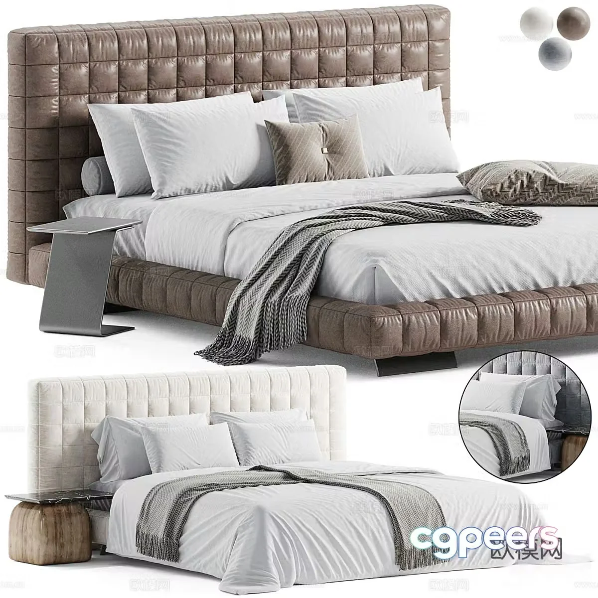 Modern Italian Minotti Twiggy Double Bed 3D Model