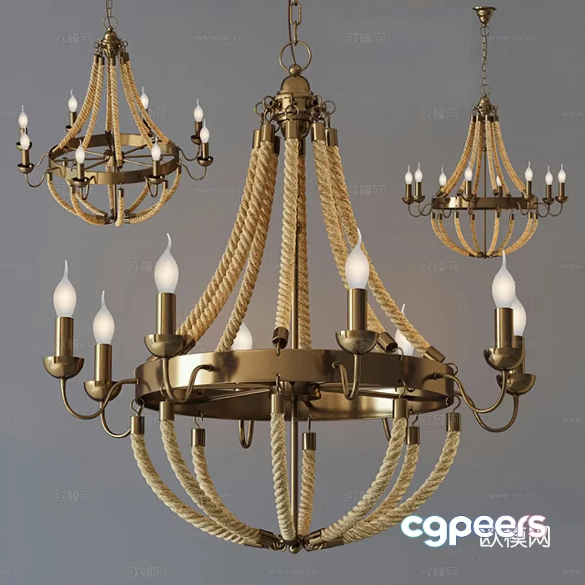 Chandelier Rattan Chandelier Metal Loft Rope Light 3D Model