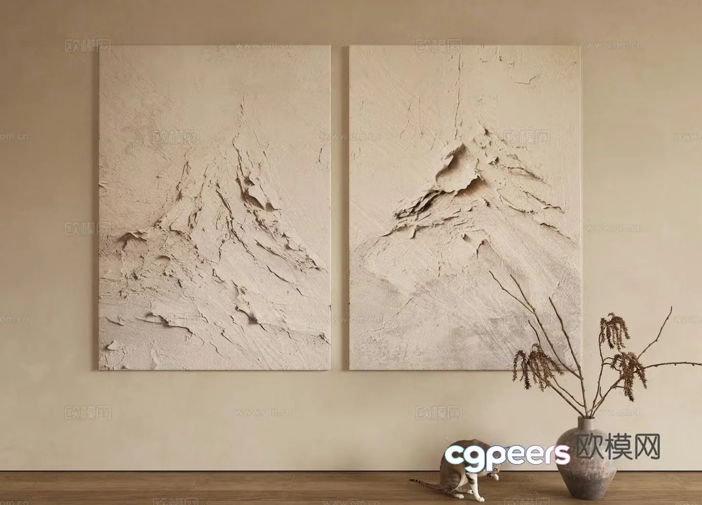 Modern decorative painting texture painting mountain hanging painting 3D model