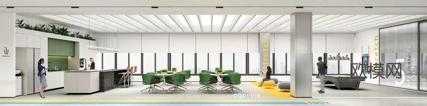 Modern office rest area entertainment area billiards area 3D model