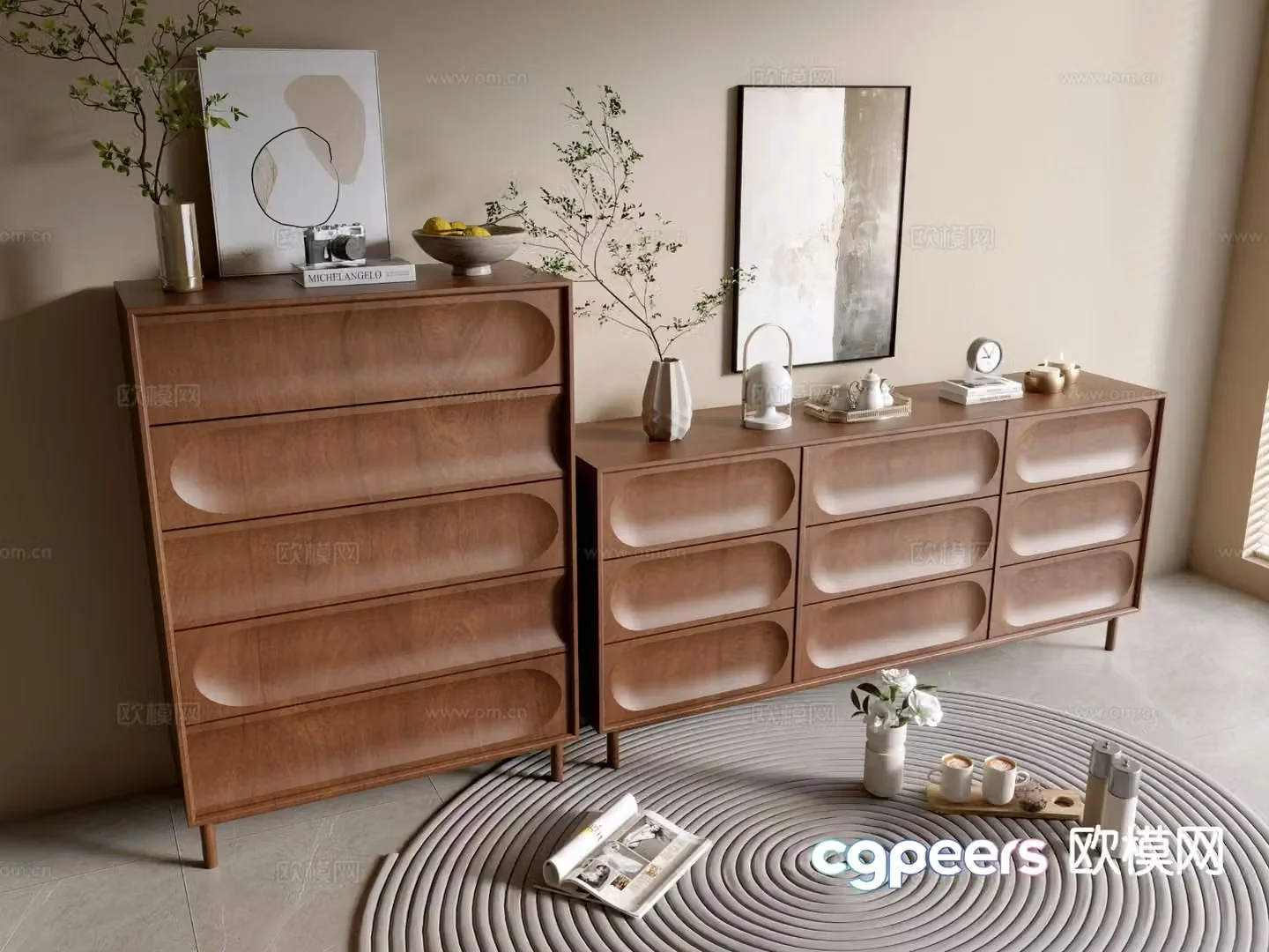 Log air chest side cabinet entrance cabinet 3D model