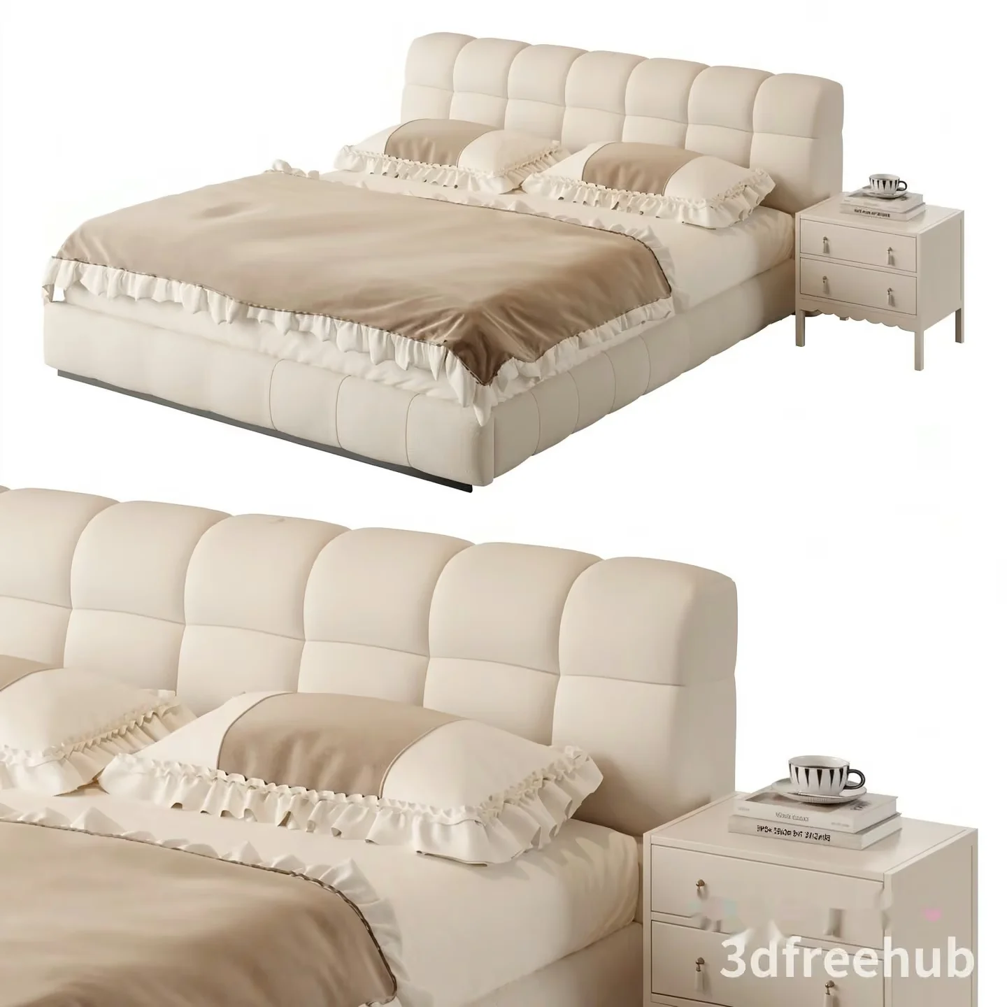 A 3D Rendering Of A Bed And Nightstand 3D Model – 19656 – VRAY Render