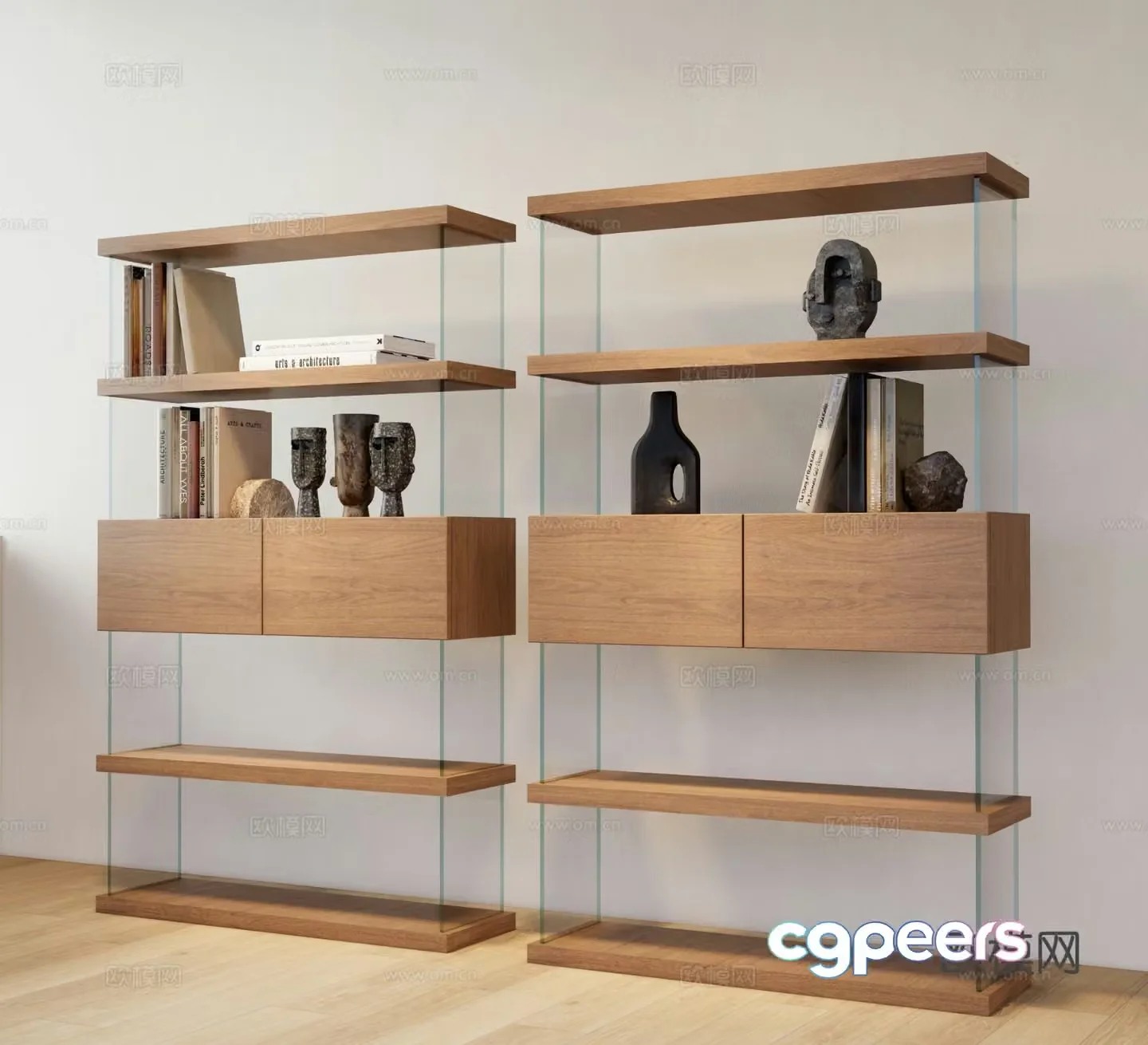 Modern wooden bookcase acrylic bookcase 3d model
