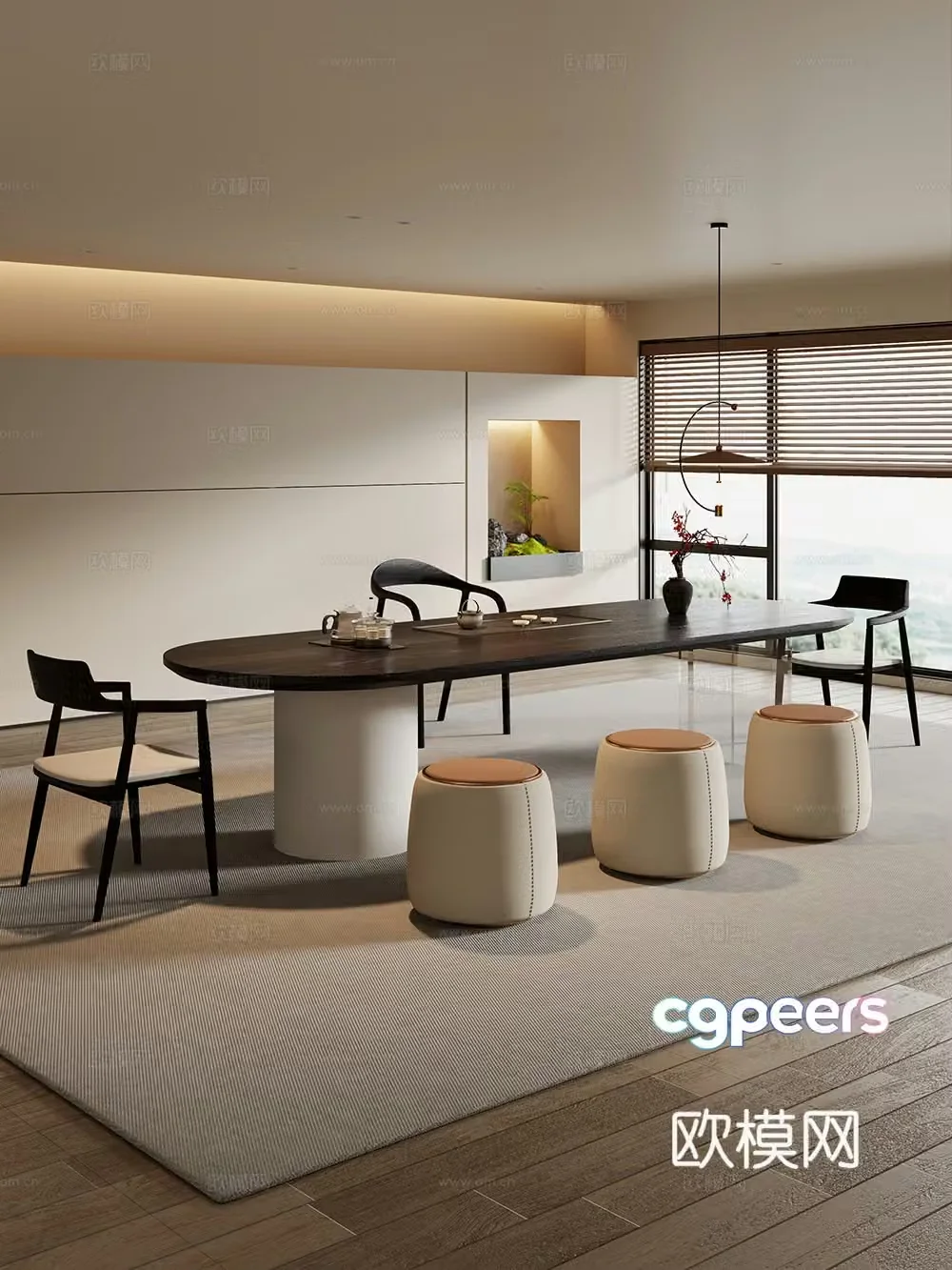 Creamy large plate table tea table and chair combination tea table tea table tea room tea table balcony tea table 3D model