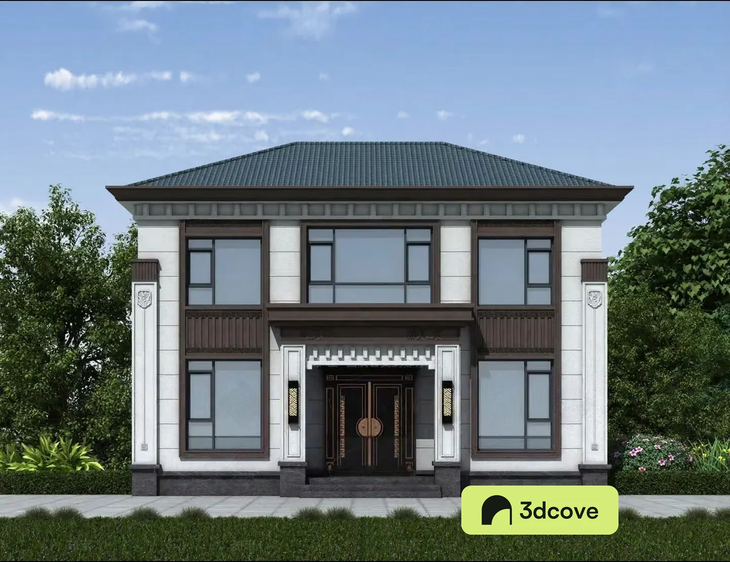Two-Story House With A Green Roof