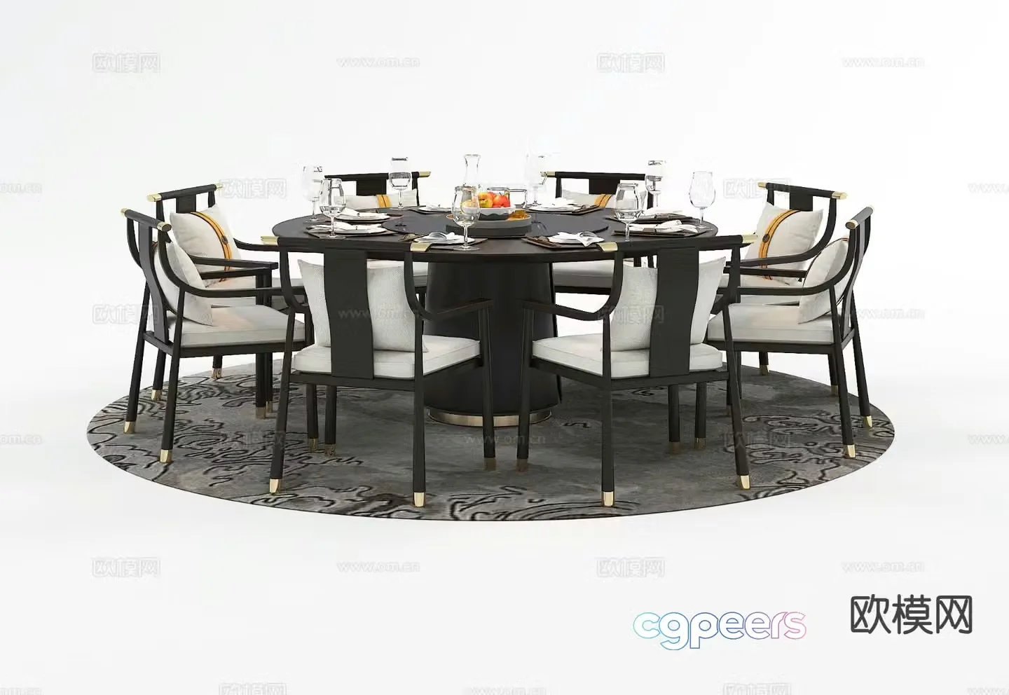 New Chinese style dining table and chairs round dining table 3d model