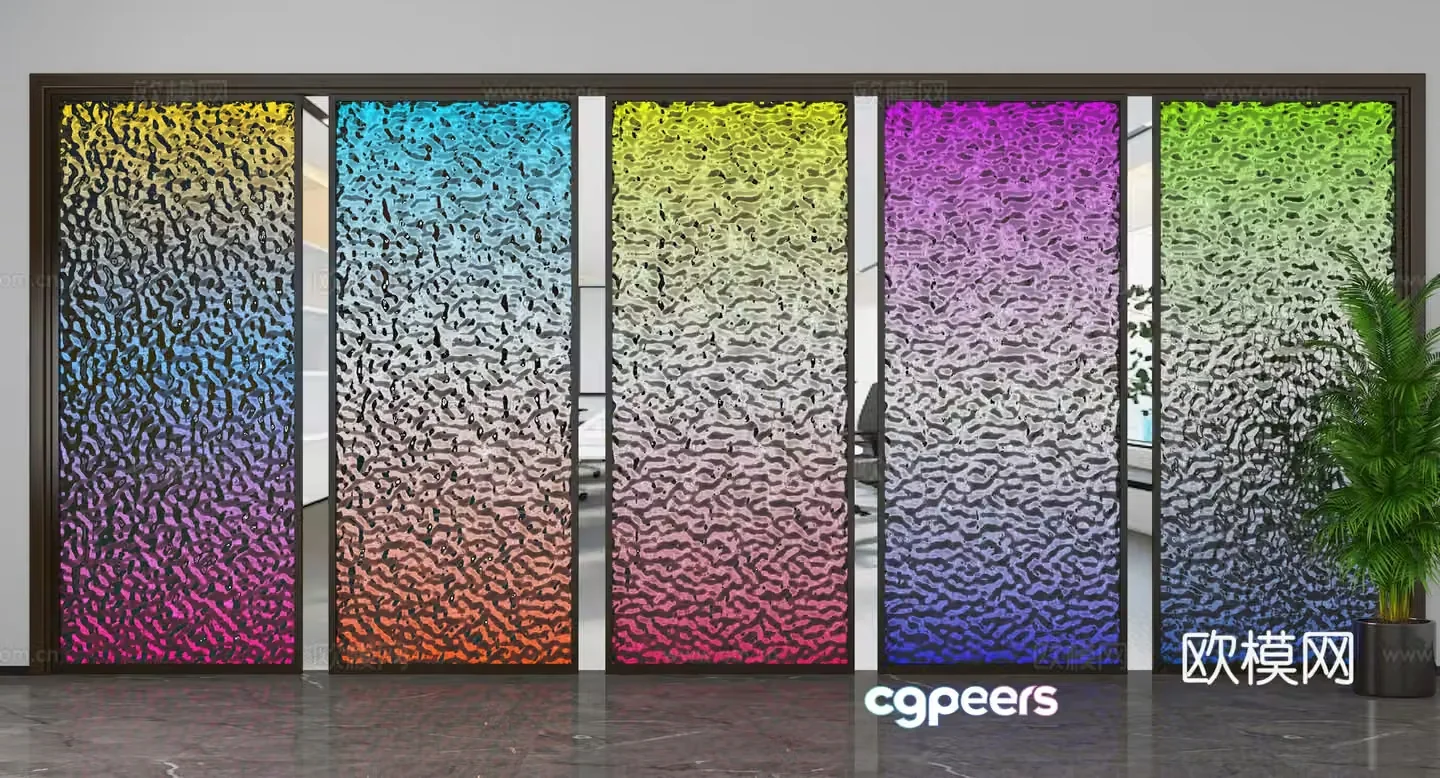 Modern stained glass water corrugated glass partition 3d model