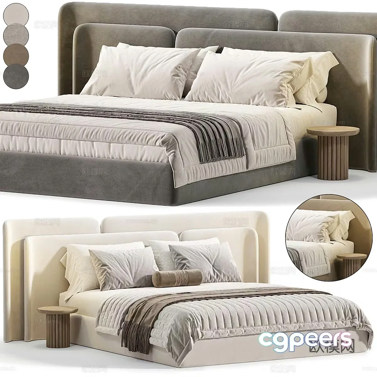 New Chinese style light luxury Pallas fabric double bed 3D model