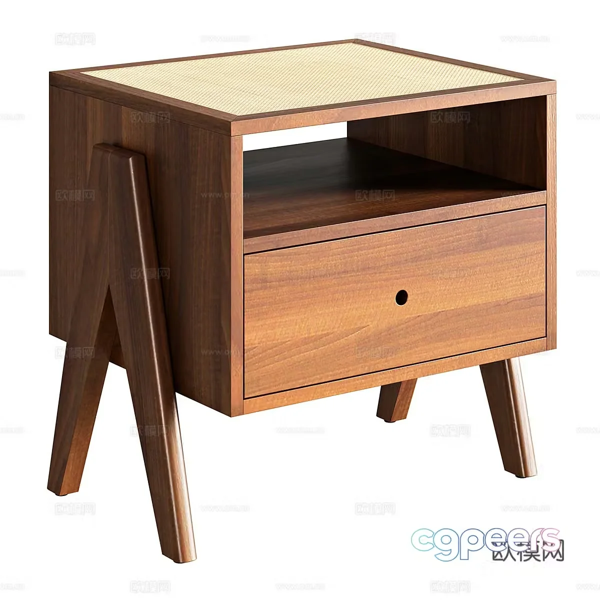 Wasabi wind bedside table ancient bedside table solid wood bedside table homestay bedside table rattan bedside table 3D model